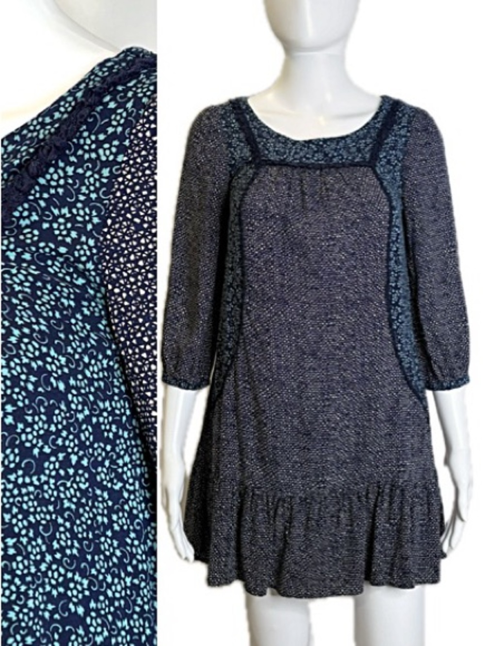 Anthropologie Holding Horses Floral Mixed Print Ruffle Hem Mini Dress Size 0 XS